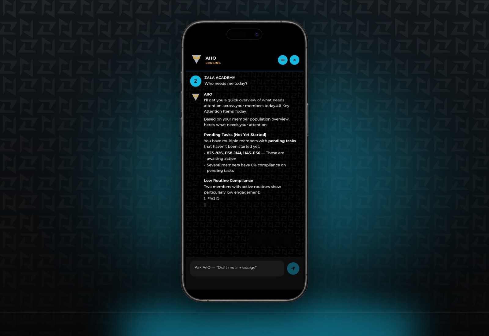 The AIIO companion app answering: who needs me today?
