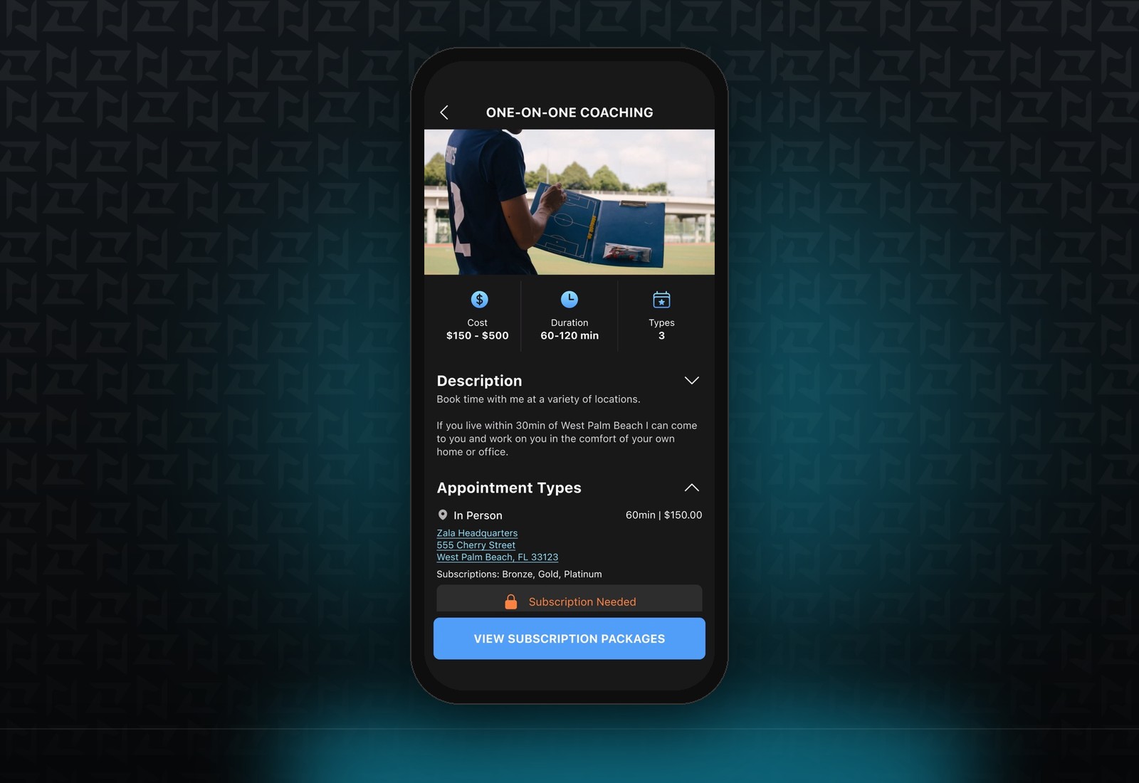 The member app: booking a one-on-one session, in person or by tele-visit